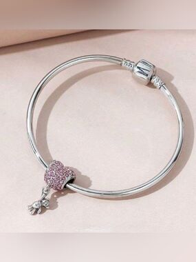 Charm Teddy Bear Charm Bracelet with Pink Crystal Heart